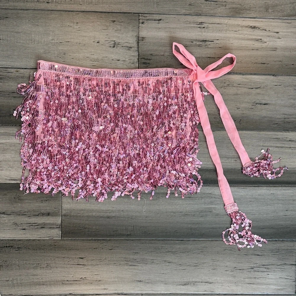 NWOT Pink Sequin Fringe Skirt